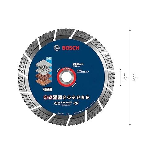  Bosch Professional 1x Expert MultiMaterial Diamond Cutting Disc (for Concrete, Ø 230 mm, Accessories Large Angle Grinder)