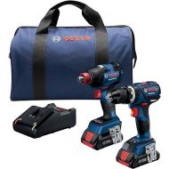 BOSCH GXL18V-251B25 18V 2-Tool Combo Kit with 1/4 In. and 1/2 In. Two-In-One Impact Driver, Compact Tough 1/2 In. Hammer Drill/Driver and (2) CORE18V 4.0 Ah Batteries