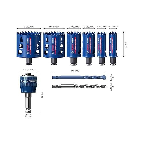  Bosch Professional 9X Expert Tough Material Hole Saw Set (Ø 22-68 mm, Accessories Rotary Impact Drill)