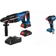 BOSCH GBH18V-26DK25 18V EC Brushless SDS-plus Bulldog 1 In. (2) CORE18V 4.0 Ah Compact Batteries & BOSCH GDX18V-1860CN 18V Connected-Ready Two-In-One 1/4 In. and 1/2 In.