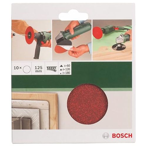  Bosch 2609256B47 10-Piece Sanding Sheet Set for Angle Grinder and Drill 125, 4 x 60 4 x 120 2 x 180