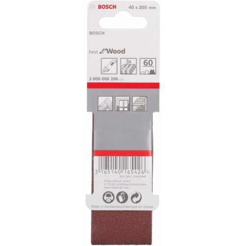  Bosch 2608606206 Sanding Belt for Wood, 40mm x 305mm, 60 Grit, Red