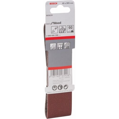  Bosch 2608606206 Sanding Belt for Wood, 40mm x 305mm, 60 Grit, Red