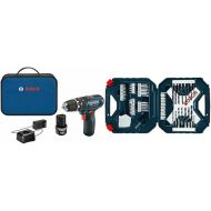 BOSCH PS130-2A 12-Volt Lithium-Ion Ultra-Compact Hammer Drill/Driver Kit, 3/8-Inch, Blue&BOSCH 65-Piece Drilling and Driving Mixed Set MS4065