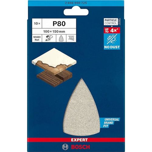  Bosch Professional 10x Expert M480 Sanding Net (100x150 mm, Grit 80, Accessories Multi Sander)