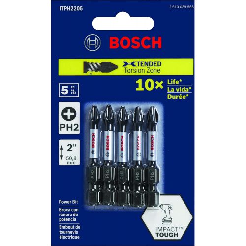  BOSCH ITPH2205 5 Pc. 2 In. Phillips #2 Impact Tough Screwdriving Bit