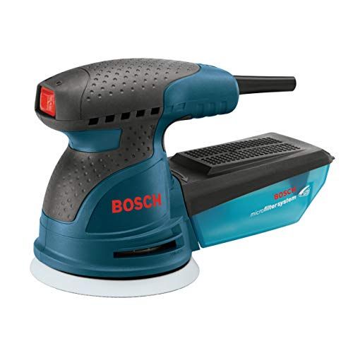  BOSCH ROS20VSK Palm Sander - 2.5 Amp 5 in. Corded Variable Speed Random Orbital Sander/Polisher Kit with Dust Collector and Hard Carrying Case, Blue