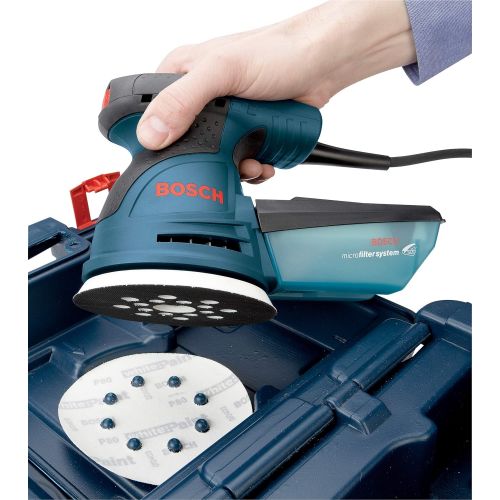  BOSCH ROS20VSK Palm Sander - 2.5 Amp 5 in. Corded Variable Speed Random Orbital Sander/Polisher Kit with Dust Collector and Hard Carrying Case, Blue