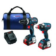 Bosch CLPK251-181 18V 2 Tool Combo Kit with 1/4 and 1/2 Socket Ready Impact Driver and 1/2 Hammer Drill/Driver, Blue