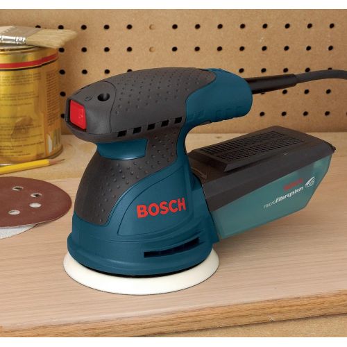  Bosch ROS20VSC Palm Sander - 2.5 Amp 5 Inches Corded Variable Speed Random Orbital Sander/Polisher Kit with Dust Collector and Soft Carrying Bag, Blue