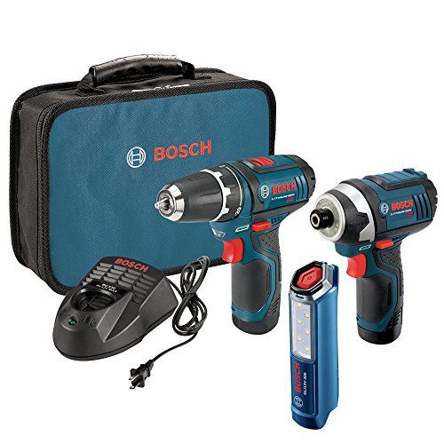  BOSCH Power Tools Drill Kit - CLPK22-120 - 12-Volt 2-Tool Combo Kit (Drill/Driver and Impact Driver) with two 12-Volt Lithium-Ion Batteries, 12V Charger,Carrying Case and LED Workl