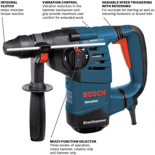  BOSCH 1-1/8-Inch SDS Rotary Hammer RH328VC with Vibration Control, Bosch Blue