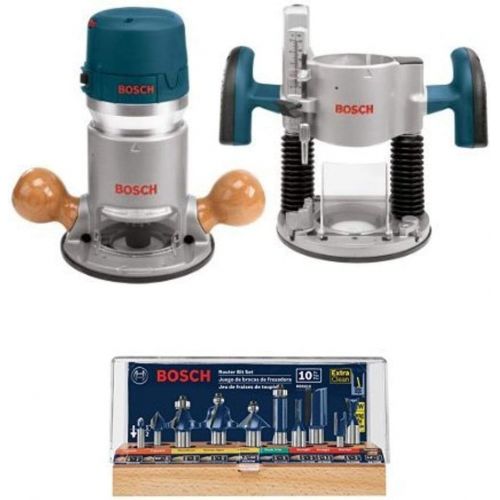  Bosch 1617EVSPK 2.25 HP Combination Plunge- and Fixed-Base Router & RBS010 10 pc. All-Purpose Router Bit Set