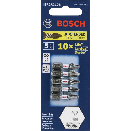  Bosch ITP2R2105 5 Pc. Impact Tough 1 In. Phillips/Square #2 Insert Bits