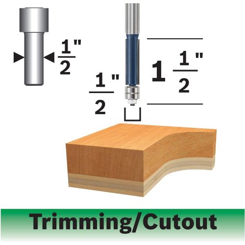  Bosch 85601MC 1/2 In. x 1-1/2 In. Carbide-Tipped Double-Flute Template Trim Router Bit