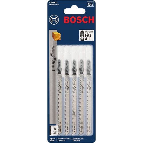  Bosch T301CD 5-Piece 4-5/8 In. 8 TPI Clean for Wood T-Shank Jig Saw Blades