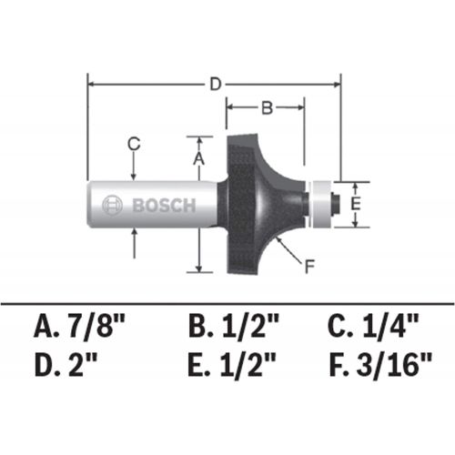  Bosch 85293MC 3/16 In. x 1/2 In. Carbide-Tipped Roundover Router Bit