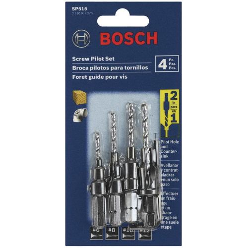  Bosch SP515 4 Piece Hex Shank Countersink Drill Bit Set with #6, 8, 10, and #12