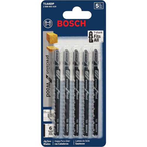  Bosch T144DP 5-Piece 4 In. 6 TPI Precision for Wood T-Shank Jig Saw Blades