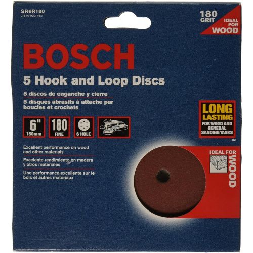  Bosch SR6R180 5-Piece 180 Grit 6 In. 6 Hole Hook-And-Loop Sanding Discs