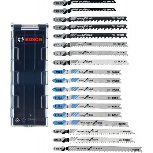  Bosch T-Shank Jig Saw Blade Set T18CHCL, 18 Pieces, 3-1/4 - 5-1/4, 5-24 TPI, In Brute Tough Case, For Wood, Metal And All Purpose/Multi-Material