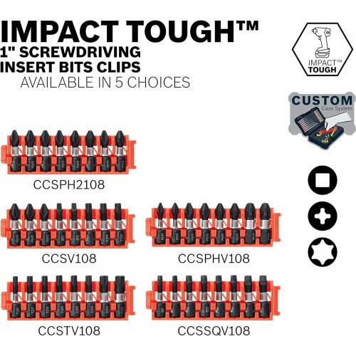  Bosch CCSSQV108 8Piece Impact Tough Square 1 In. Insert Bits with Clip for Custom Case System