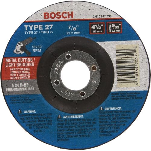  Bosch CG27M450 4-1/2 In. 3/32 In. 7/8 In. Arbor Type 27 24 Grit Light Grinding/Metal Cutting Abrasive Wheel