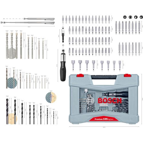  Bosch 2608P00236 Drill Bit-/Screwdriver Bit setpremium 105 Pcs