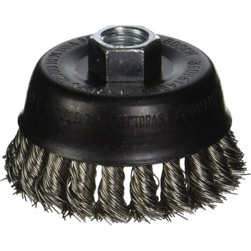  Bosch WB504 3-Inch Cup Brush, Knotted, Stainless Steel, 5/8-Inch x 11 Thread Arbor