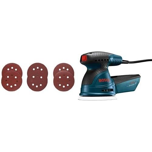  Bosch ROS20VSC Random Orbit Sander with Carrying Bag, 5-Inch, Blue, with 6-Pack Sanding Discs