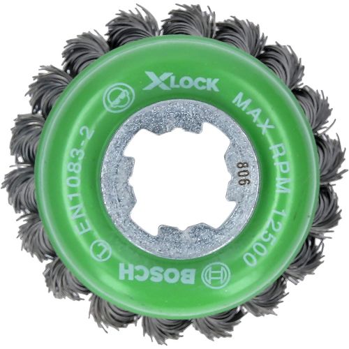 Bosch WBX329 3 In. Wheel Dia. X-LOCK Arbor Stainless Steel Knotted Wire Single Row Cup Brush