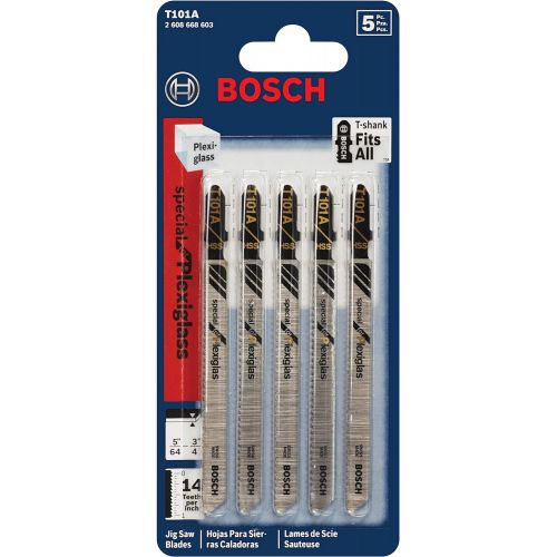  Bosch T101A 5 pieces 4 In. 14 TPI Special For Plexiglas T-Shank Jig Saw Blades