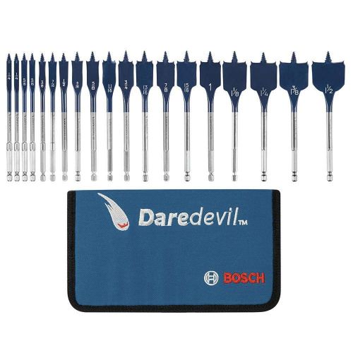  Bosch Daredevil High Carbon Steel Standard Spade Bit Set with Pouch (19-Piece)