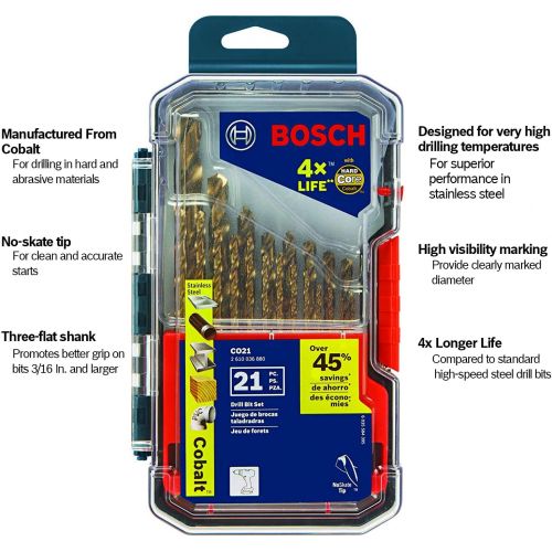  Bosch 21 Piece Cobalt Metal Drill Bit Set CO21