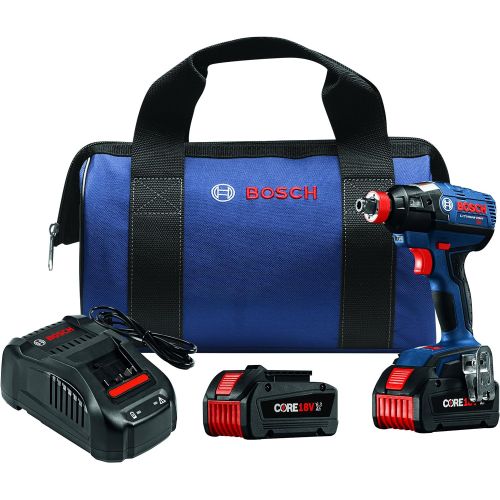  Bosch IDH182-B24 18V EC Brushless 1/4 and 1/2 Socket-Ready Impact Driver Kit with (2) CORE18V Batteries, Blue