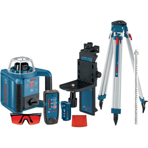  Bosch Self-Leveling Rotary Laser with Layout Beam Kit with Receiver, Remote, Tri-pod and Wall Mount GRL300HVCK, Blue