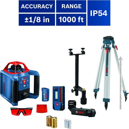  Bosch REVOLVE900 GRL900-20HVK Exterior 1000ft Range Horizontal/Vertical Self-Leveling Cordless Rotary Laser Kit with Tripod, 8ft Grade Rod and Laser Receiver