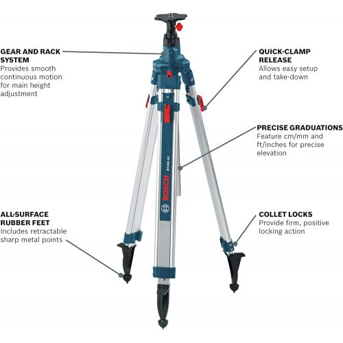  Bosch Aluminum Heavy Duty Elevator Quick Clamp Tripod BT300, 45 Inch