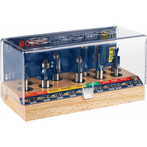  Bosch RBS010 1/2-Inch and 1/4-Inch Shank Carbide-Tipped All-Purpose Professional Router Bit Set, 10-Piece