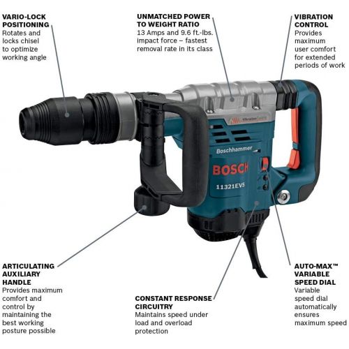  Bosch 11321EVS Demolition Hammer - 13 Amp 1-9/16 in. Corded Variable Speed SDS-Max Concrete Demolition Hammer with Carrying Case