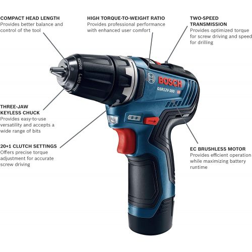  Bosch GSR12V-300B22 12V Max EC Brushless 3/8 In. Drill/Driver Kit