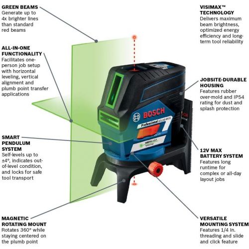  Bosch GCL100-80CG 12V Green-Beam Cross-Line Laser Level with Plumb Points