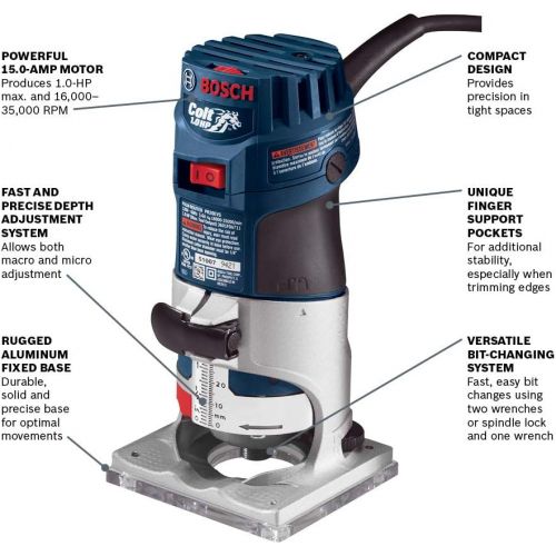  Bosch Router Tool, Colt 1-Horsepower 5.6 Amp Electronic Variable-Speed Palm Router PR20EVS