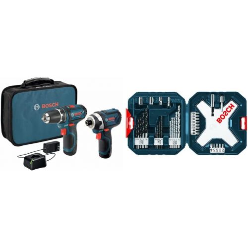  BOSCH Power Tools Combo Kit CLPK22-120 - 12-Volt Cordless Tool Set (Drill/Driver and Impact Driver) with 2 Batteries, Charger and Case & MS4034 34-Piece Drill and Drive Bit Set