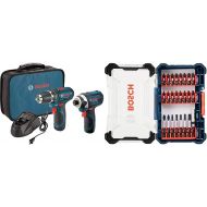 BOSCH Power Tools Combo Kit CLPK22-120 - 12-Volt Cordless Tool Set with 2 Batteries, Charger and Case & 24 Piece Impact Tough Screwdriving Custom Case System Set SDMS24