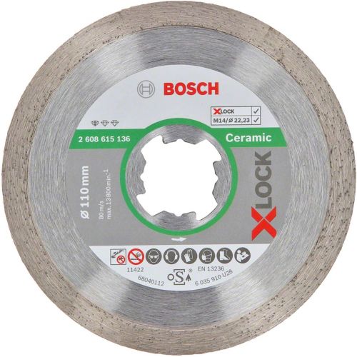  Bosch Professional 2608615136 Standard Diamond Cutting Disc for Ceramic X-Lock Diameter 110 mm Bore Diameter 22.23 mm