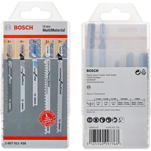  Bosch Professional 15pc Jigsaw Blade Set (MultiMaterial, Accessory for Jigsaws)