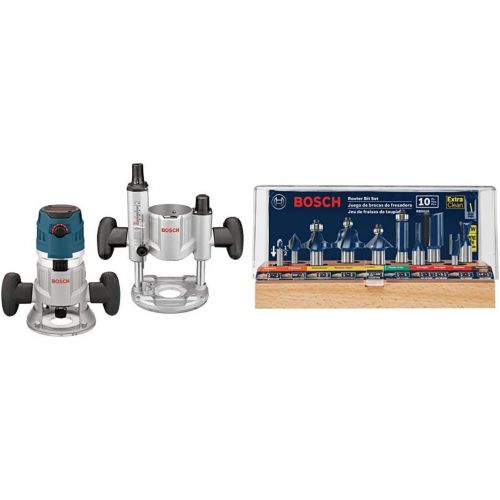  Bosch MRC23EVSK Combination Router - 15 Amp 2.3 Horsepower Corded Variable Speed Combination Plunge & Fixed-Base Router Kit with Hard Case & RBS010 10pc. All-Purpose Router Bit Set