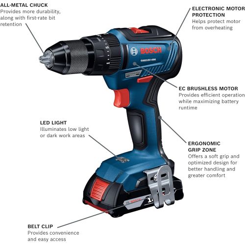  Bosch GXL18V-240B22 18V 2-Tool Combo Kit with 1/2 In. Hammer Drill/Driver, Freak 1/4 In. and 1/2 In. Two-In-One Bit/Socket Impact Driver and (2) 2.0 Ah SlimPack Batteries