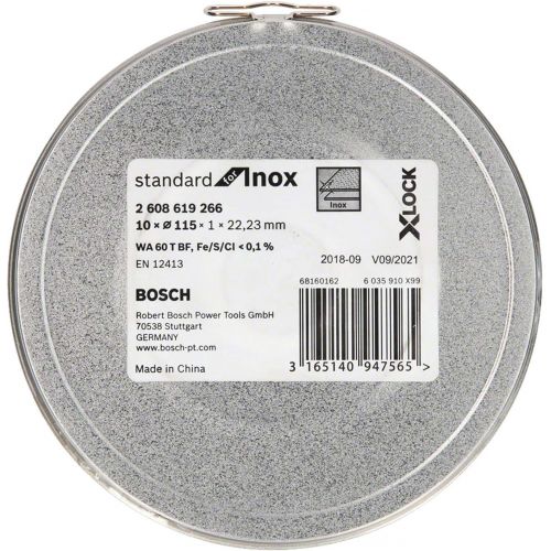  Bosch Professional 2608619266 Pack of 10 Straight Cutting Disc Standard (for INOX, X-Lock, Diameter 115 mm, Bore Diameter 22.23 mm, Thickness 1 mm)